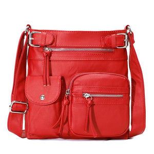 Multi-Pocket Crossbody Bag Soft Leather Shoulder Purse Bag